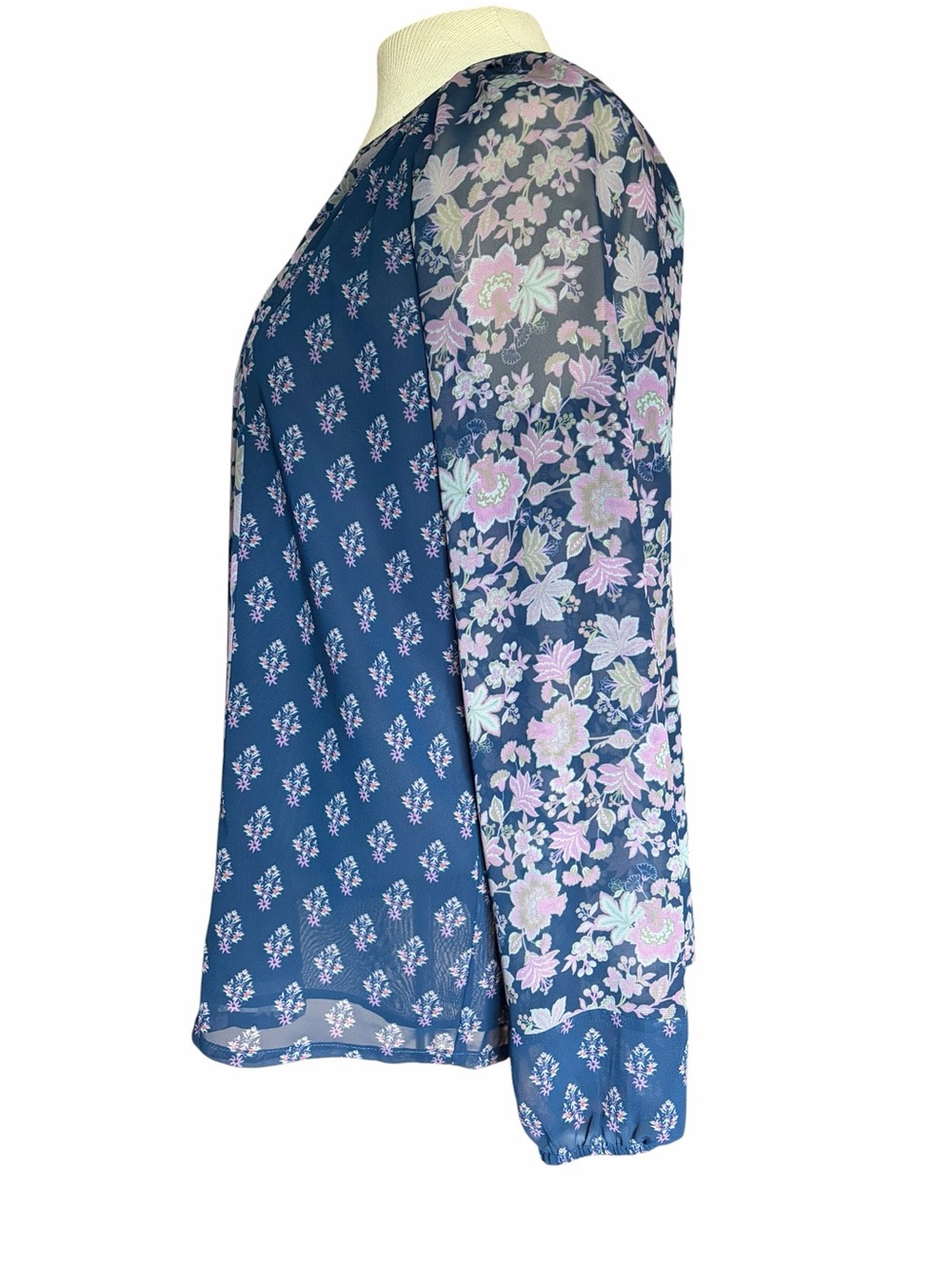 Coldwater Creek Navy Button-Front Floral Blouse with Pink Accents - Picture 3 of 6